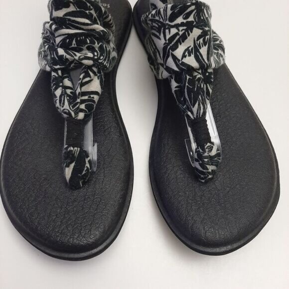 SANUK / Yoga Sling 2 Sandal Thong Black & White Tropical Print Sz 10 - Picture 6 of 14